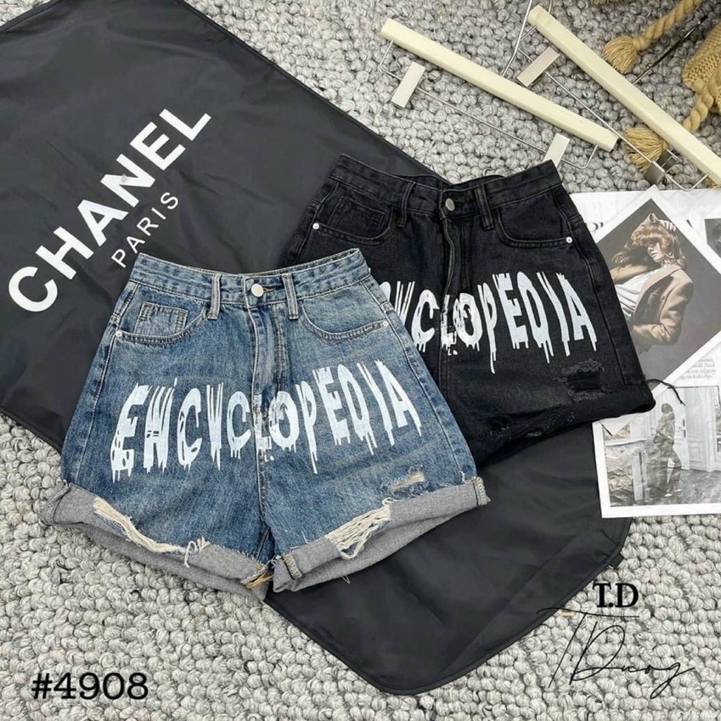 Quần Short Bò Nữ Hàng Jean Cotton Mẫu Rách In Chữ Siêu Xinh