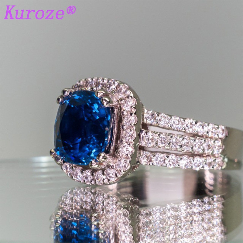 Nhẫn Đính Đá Sapphire Hình Vuông Màu Xanh Dương Thời Trang