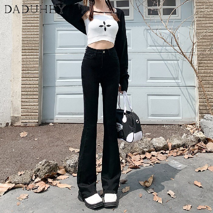 DaDuHey 2023 new Korean version of ins stretch women's jeans niche high waist micro flared pants large size trousers