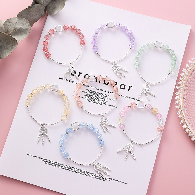 XiaoboACC Vòng đeo tay đính hạt pha lê nhân tạo co giãn thời trang Hàn Quốc dành cho nữ