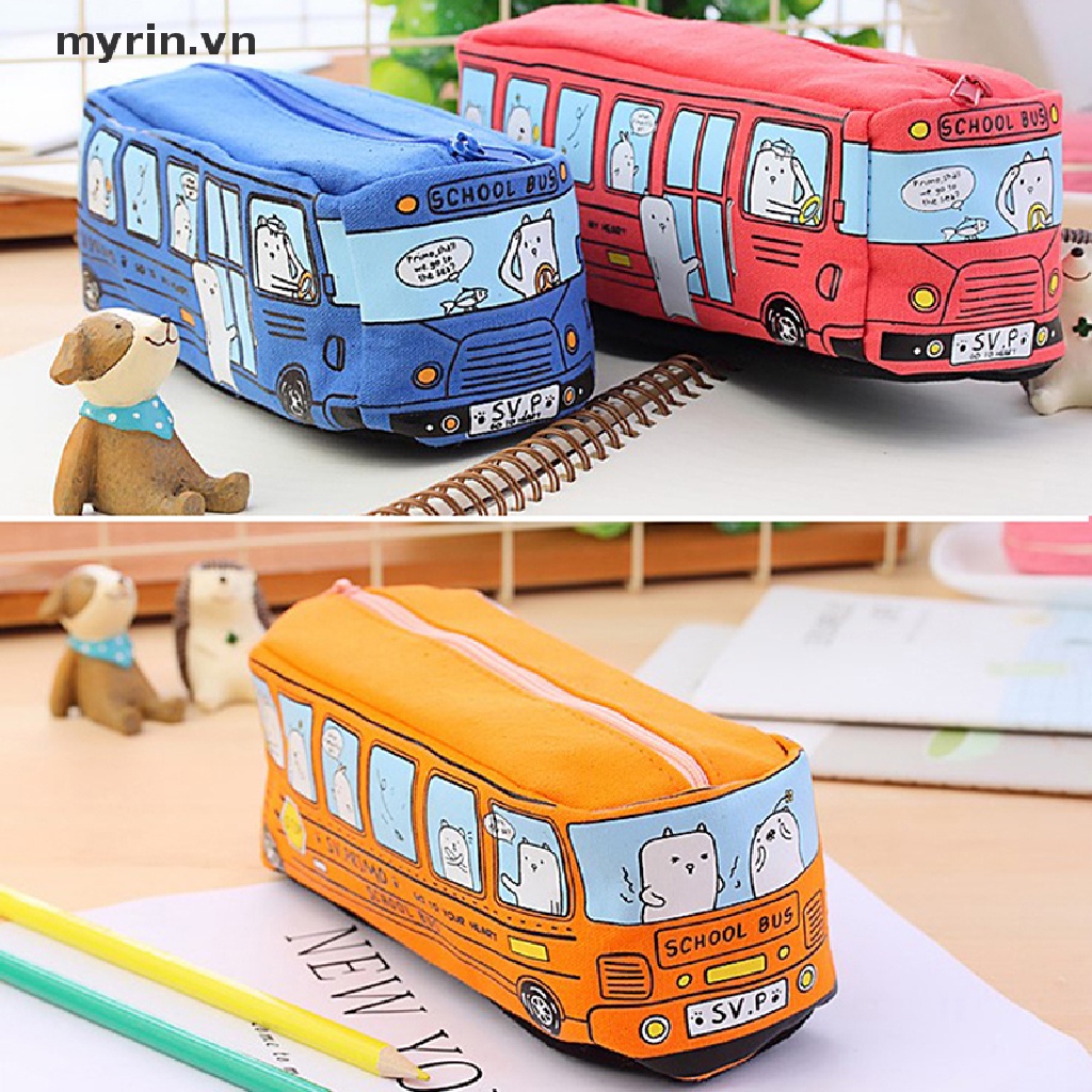 Túi Đựng Bút Bằng Vải canvas Cỡ Lớn In Hình Xe Buýt Dễ Thương