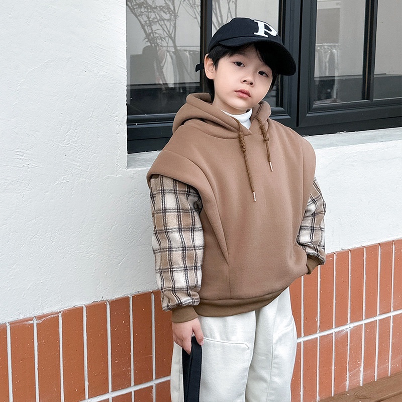 Áo Hoodie Giả Hai Lớp Phong Cách Mùa Đông Mới Cho Bé Trai