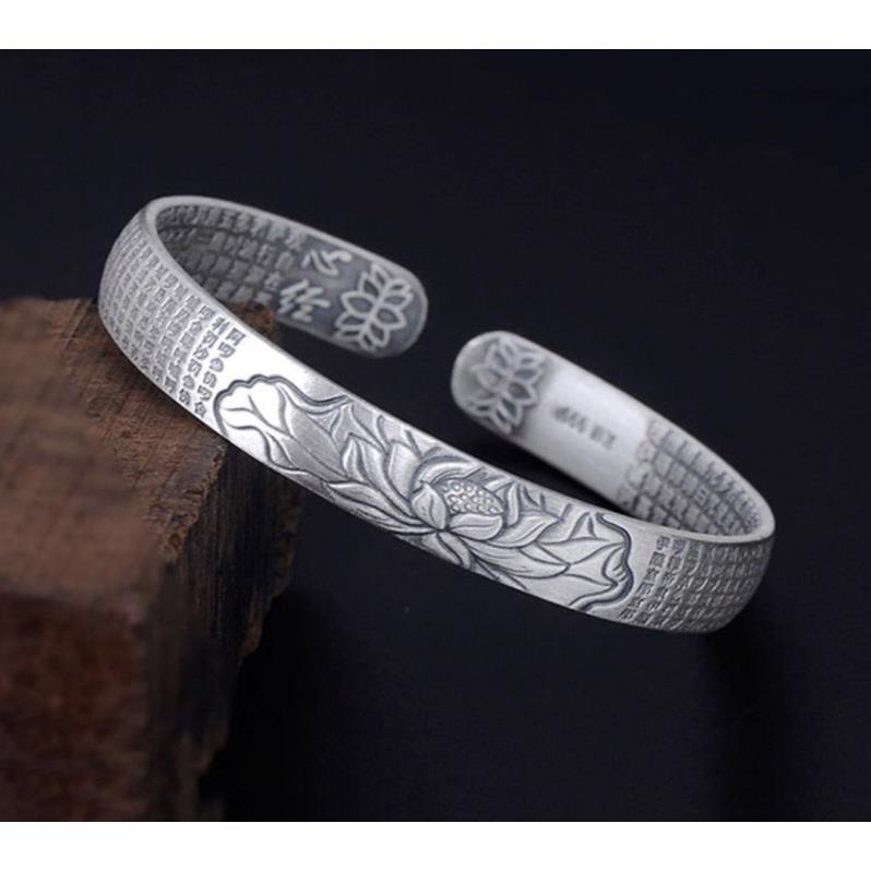 Lắc tay Bạc nam nữ Chú Đại Bi Hoa Sen chất liệu Bạc Thái 925 VHMART211