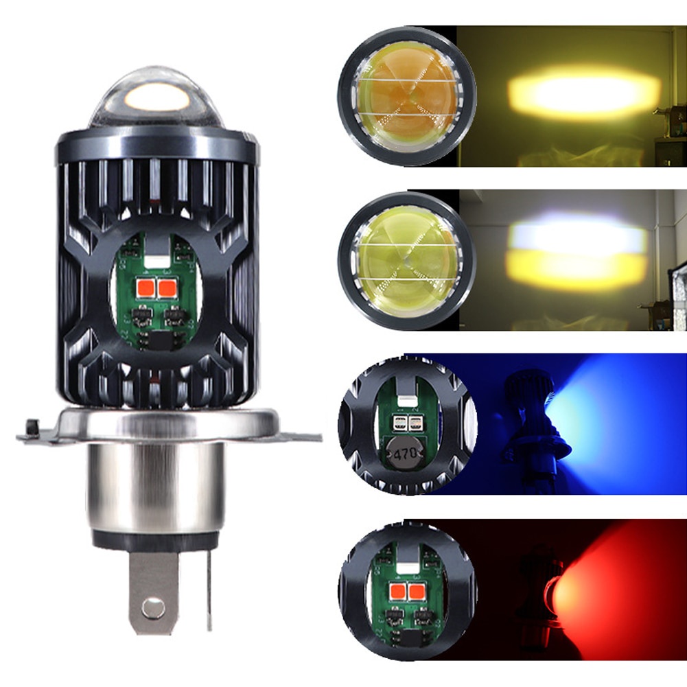 Đèn Pha LED H4 H6 BA20D P15D 4 Màu Chuyên Dụng Cho Xe Mô Tô
