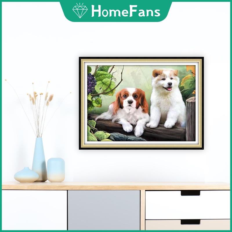 Tranh Đính Đá 40x30cm / 50x40cm Kèm Phụ Kiện Tự Làm Hình Cún Con Xinh Xắn