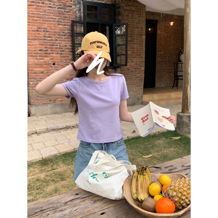 SUXI Áo Thun Tay Ngắn Màu Sắc Đơn Giản Thêu Họa Tiết Phong Cách Hàn Quốc Cho Nữ