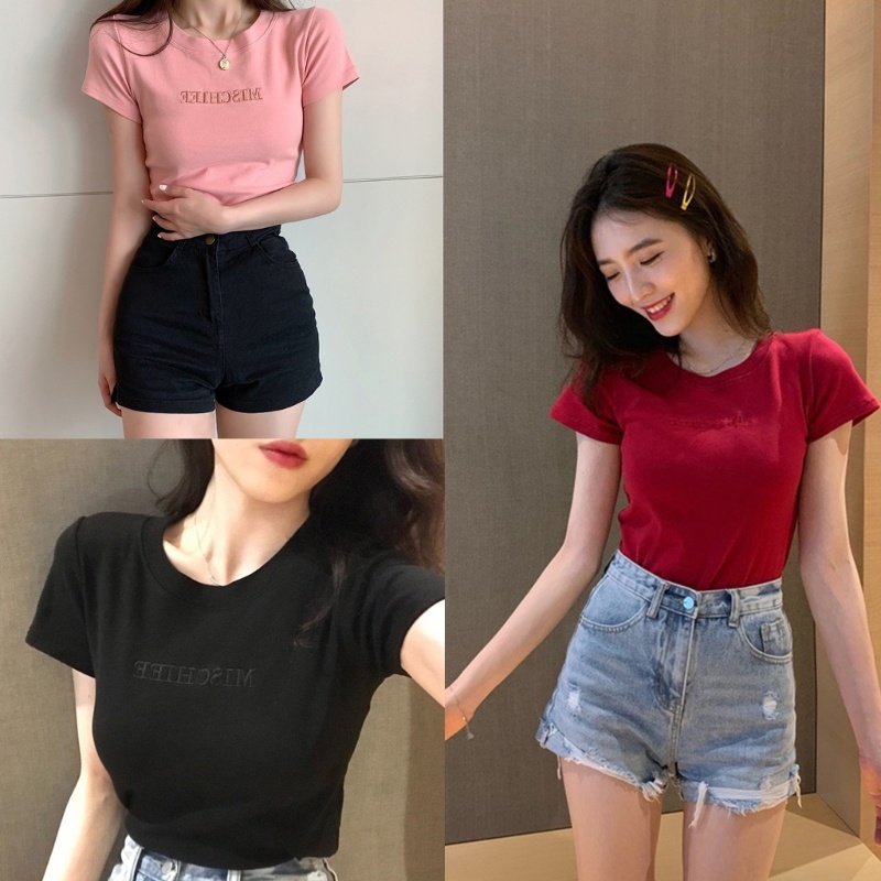 Áo Thun Tay Ngắn Cổ Tròn Màu Trơn Mềm Mại Hợp Thời Trang Hè Cho Nữ