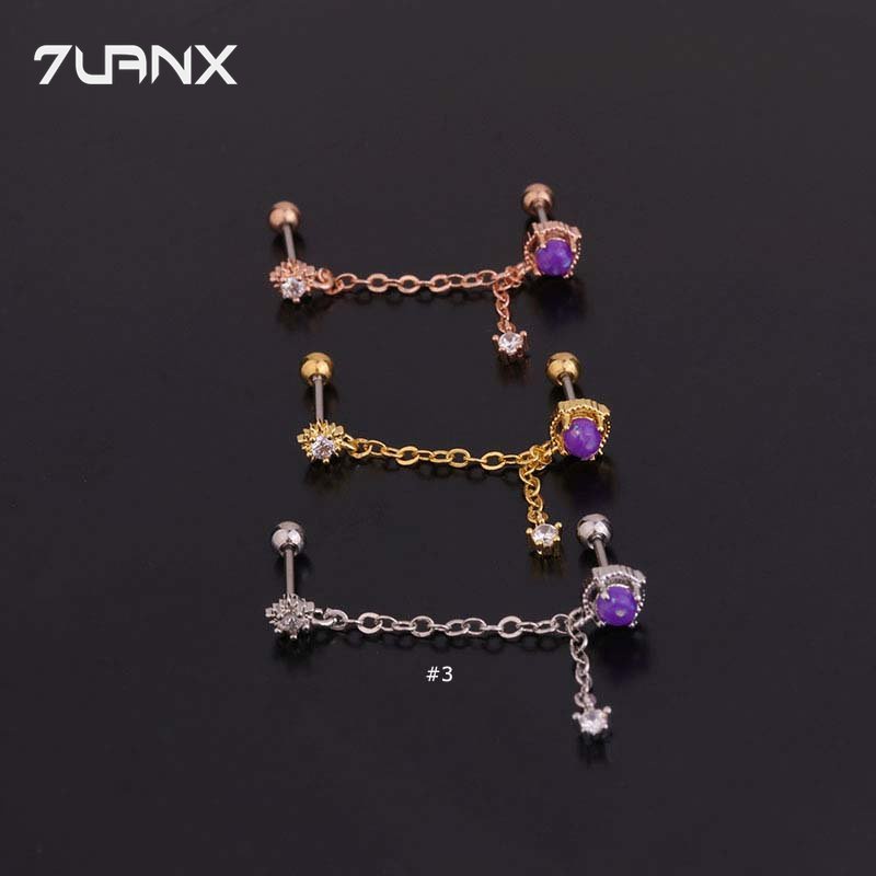 7uanX 1 Bông Tai Dây Xích Đôi Hình Hoa Bằng Thép Không Gỉ Đính Đá Zircon Thời Trang Dành Cho Nữ
