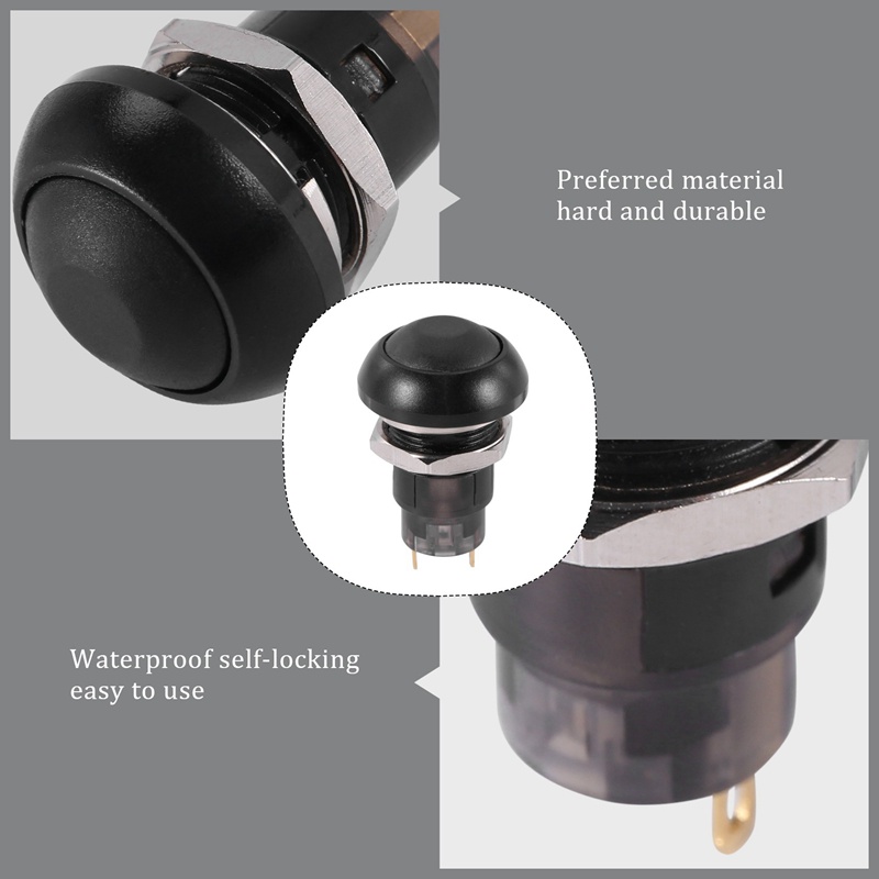 Công Tắc Bật / Tắt Chống Thấm Nước 12mm SPST 2A IP67 Màu Đen