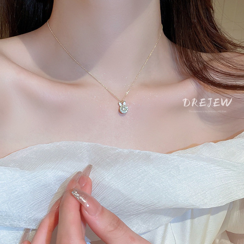 DREJEW Vòng cổ mặt hình thỏ đính đá zircon thời trang cho nữ