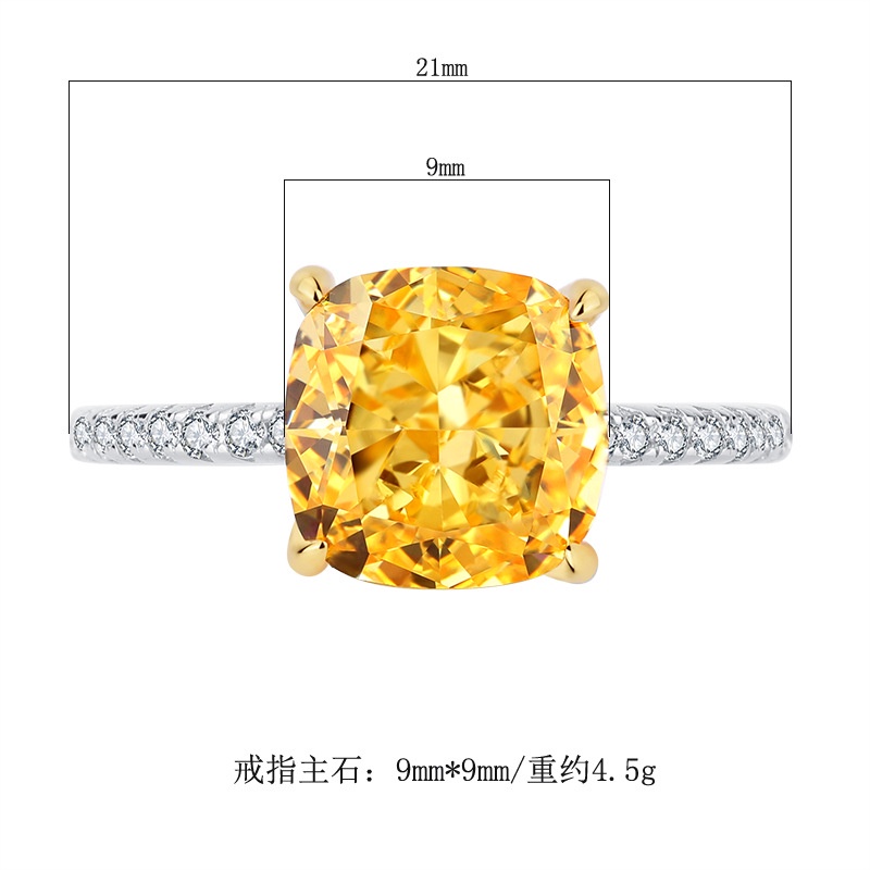 Nhẫn Bạc S925 Đính Kim Cương Nhân Tạo Hình Vuông 9 * 9 Dành Cho Nữ