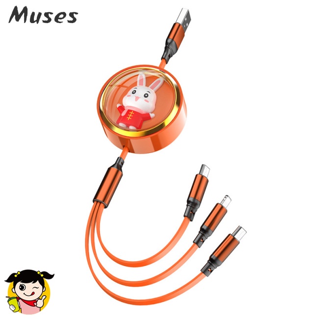 Dây Cáp Sạc Usb Type-c 3 Trong 1 Rút Được Hình Thỏ Dễ Thương Cho Ios Android