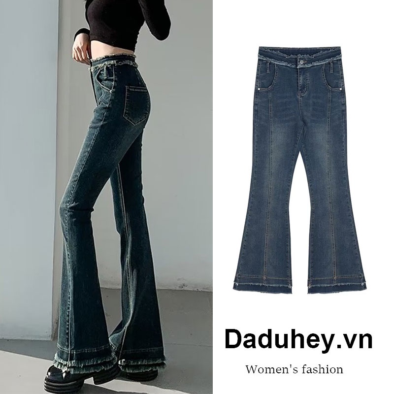 DaDuHey New Korean Style Fashion High Waist WOMEN'S Flared Pants Retro Jeans Loose plus Size Wide Leg Pants