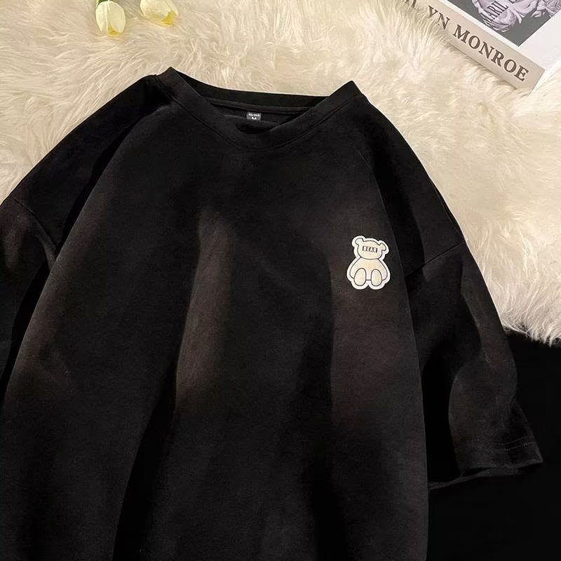 Áo Thun Tay Ngắn Dáng Rộng Chất Nhung Da Bò Phong Cách Thời Trang Đường Phố Mới