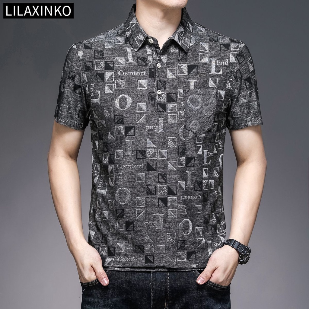Áo Thun Polo Tay Ngắn Có Túi In Họa Tiết Jacquard Cơ Bản 4 Màu Thời Trang Cho Nam
