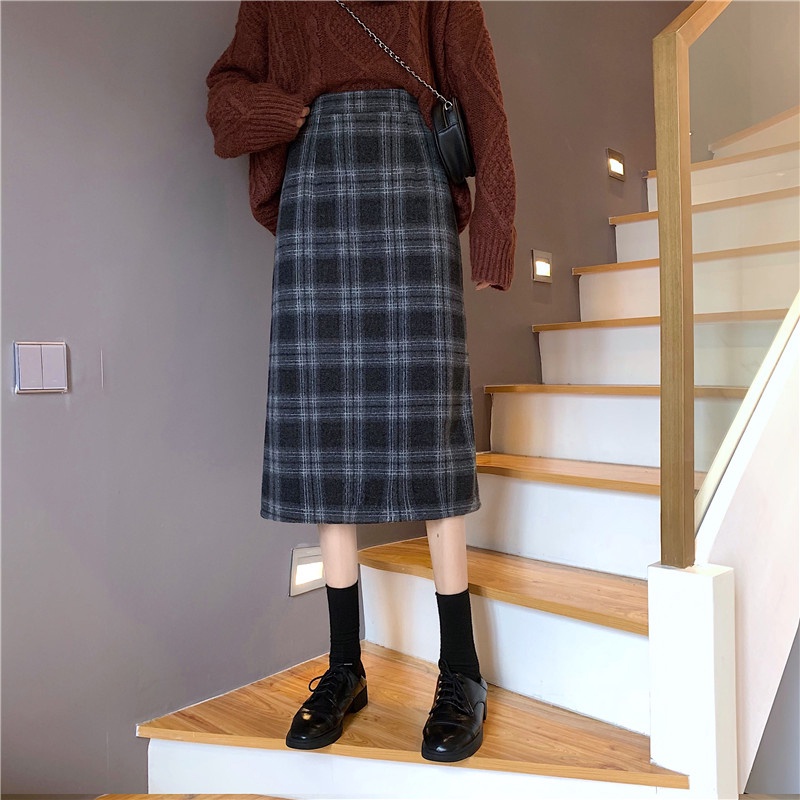 IELGY  Chân Váy Dài Lưng Cao Họa Tiết Kẻ Sọc Đơn Giản Thời Trang Cho Nữ