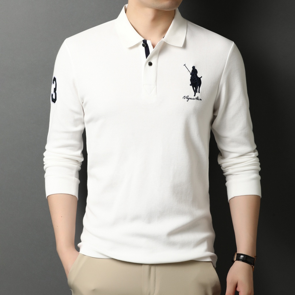 ☞Áo Thun polo 100% cotton Tay Dài Dáng Rộng Thoáng Khí Màu Sắc Đơn Giản Có Khóa Kéo Phong Cách Doanh Nhân Cho Nam