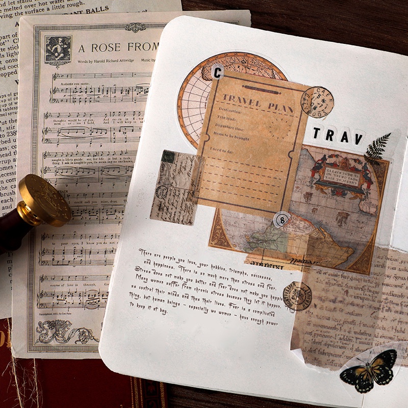 Set 10 Tờ Giấy Trang Trí Sổ Tay Phong Cách Retro