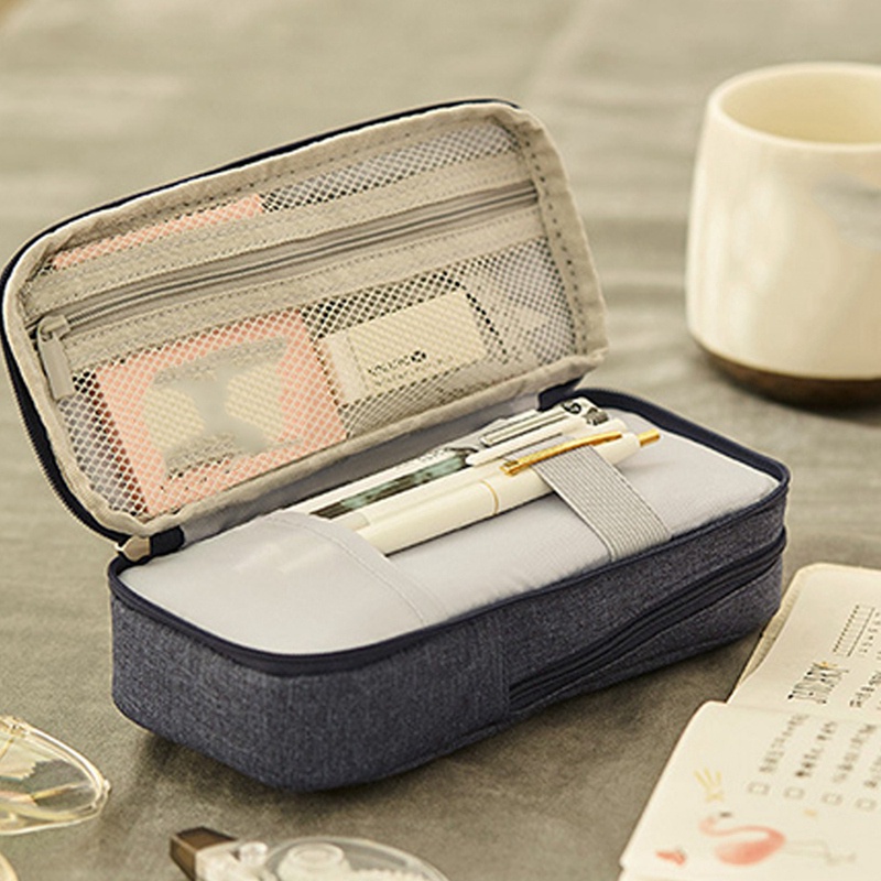 Set 2 Túi Đựng Bút Hai Ngăn Có Thể Gập Lại Màu Hồng Và Đen