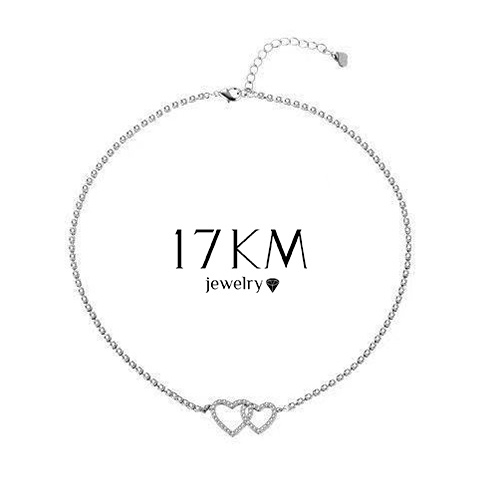 Vòng cổ choker 17KM mạ bạc mặt hình trái tim đính đá zircon thời trang thanh lịch đơn giản dành cho nữ