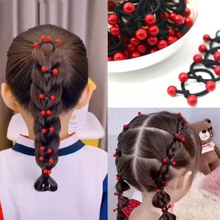 Set 10 Dây Cột Tóc Co Giãn Đính Hạt Đỏ Dễ Thương Dành Cho Trẻ Em