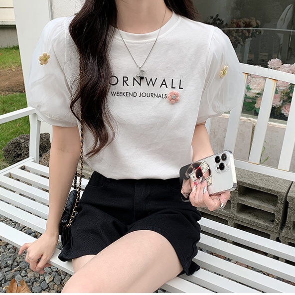 SUXI Áo Kiểu Tay Phồng Ngắn Cổ Thuyền Thời Trang Mùa Hè Xinh Xắn Cho Nữ