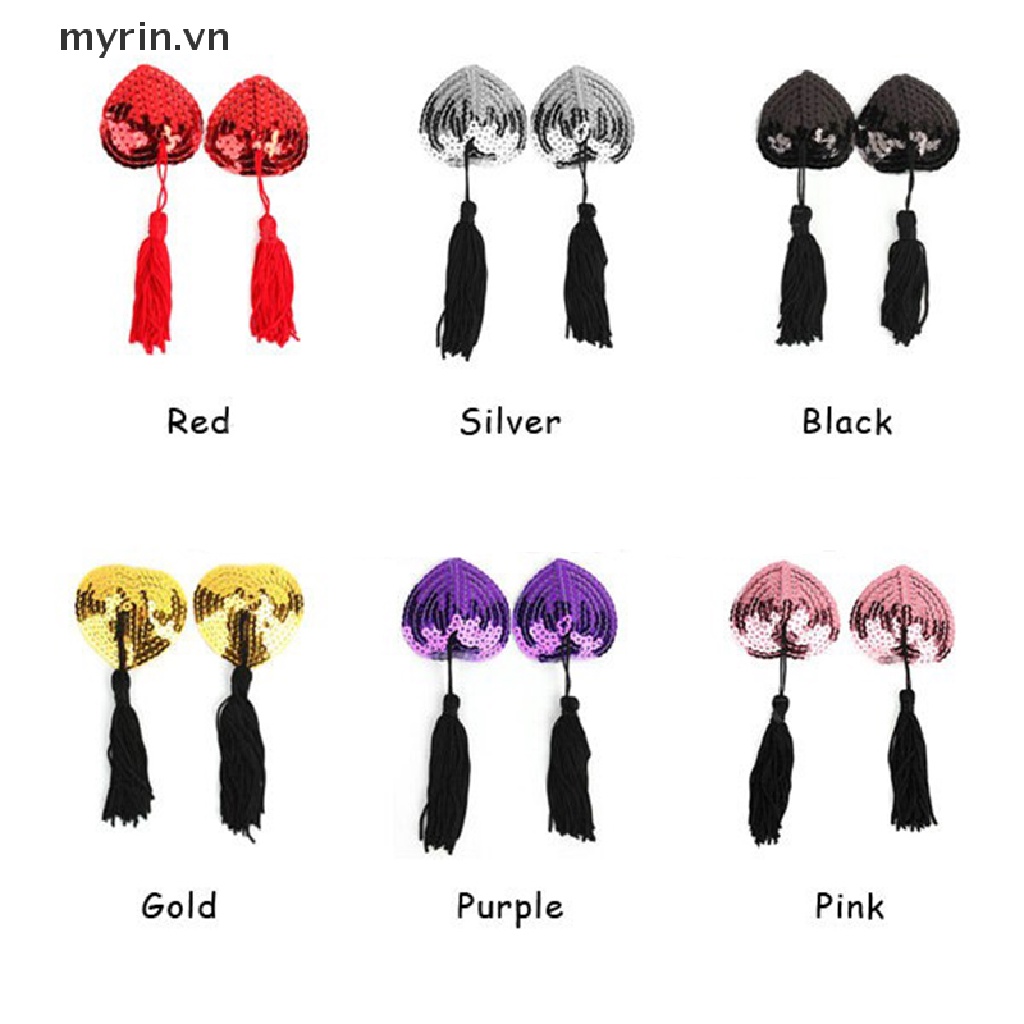 Cặp Miếng Dán Ngực Tự Dính Đính Kim Sa Hình Trái Tim