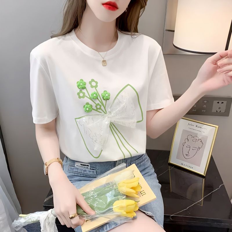 Áo thun ngắn tay áo thun mùa hè, áo đơn màu cổ áo vòng cổ rộng thùng thình mới của người phụ nữ.