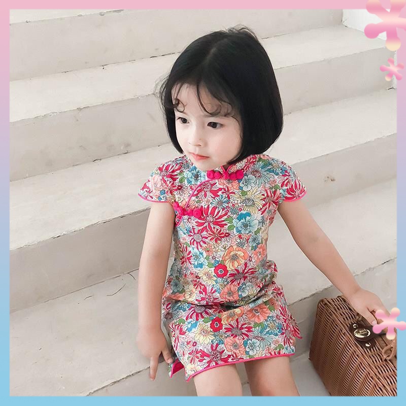 Đầm Sườn Xám Phong Cách Trung Hoa Cổ Điển Mẫu Mới 2023 Dành Cho Bé Gái