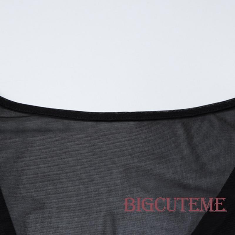 Đầm Dài Đen Phối Lưới Xuyên Thấu Cột Dây Tay Dài Hở Lưng Cho Nữ