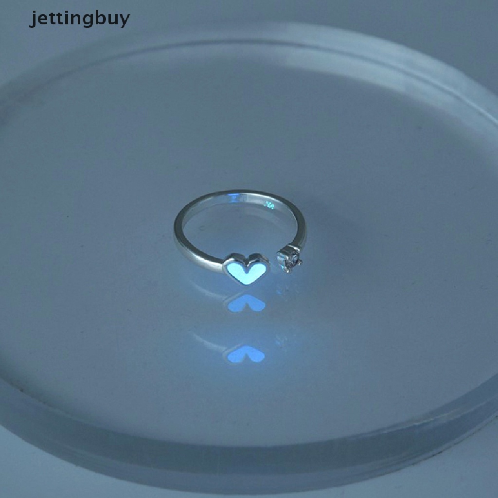 Nhẫn Hình Trái Tim Phát Sáng Trong Bóng Tối Thời Trang Có Thể Điều Chỉnh Màu Bạc / Hồng / Xanh Dương Cho Cặp Đôi Qd