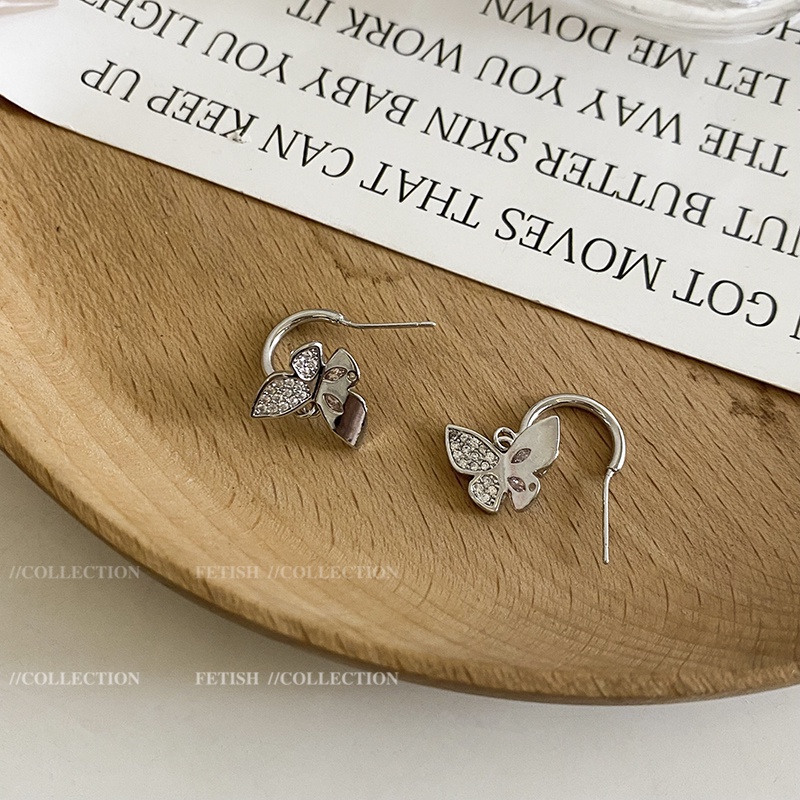 Bông Tai Hình Bướm Hồng Đính Đá Zircon Dễ Phối Đồ Thời Trang Cho Nữ