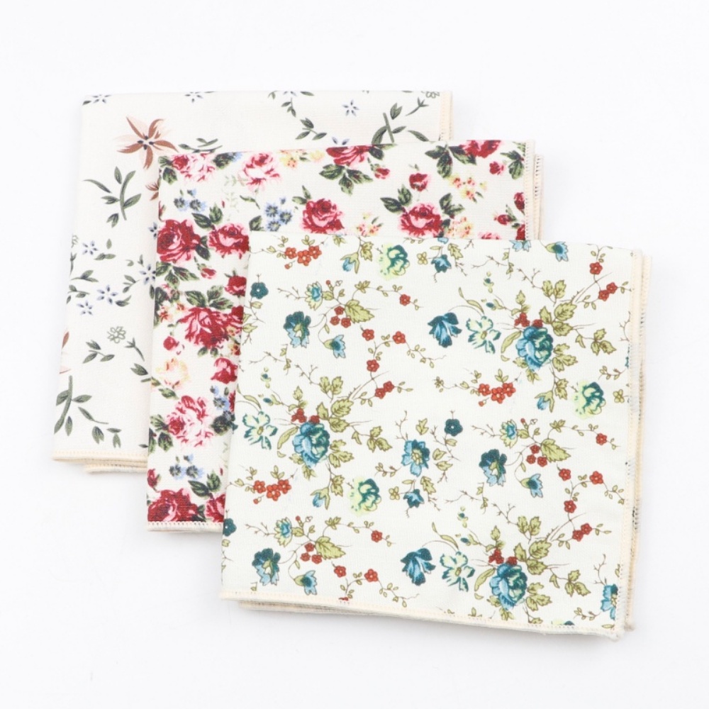 Khăn Tay Cotton Vuông In Họa Tiết Hoa Vintage Cho Nam Nữ