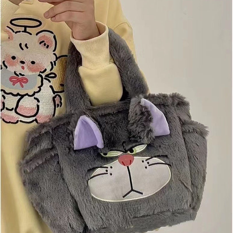 TENDER AFTERNOONS Túi Xách Đeo Vai Cỡ Lớn Bằng Vải Bông Hình Mèo Hề Dễ Thương Phong Cách Nhật Bản Cho Nữ