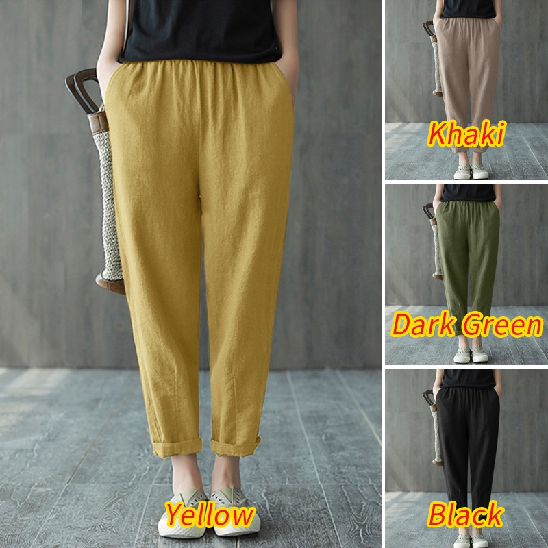 Quần dài ZANZEA lưng thun màu trơn phong cách Hàn Quốc thời trang cho nữ