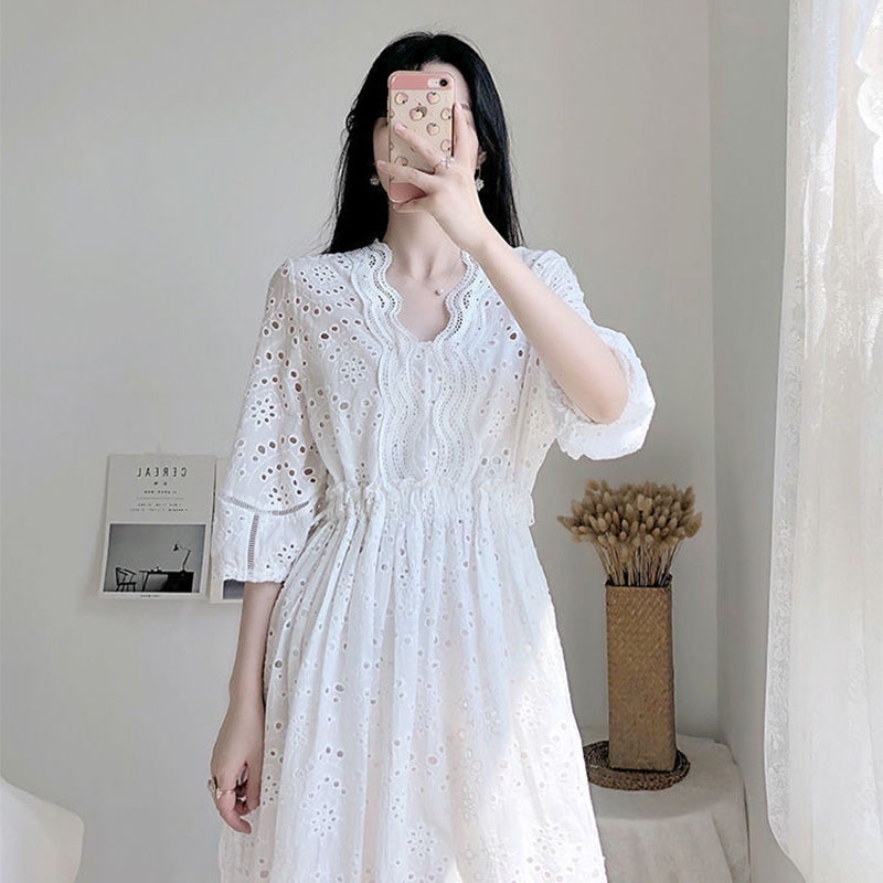 Đầm Hoa Mềm Mại Thoáng Khí Thoải Mái Phối Ren Thời Trang Cho Nữ