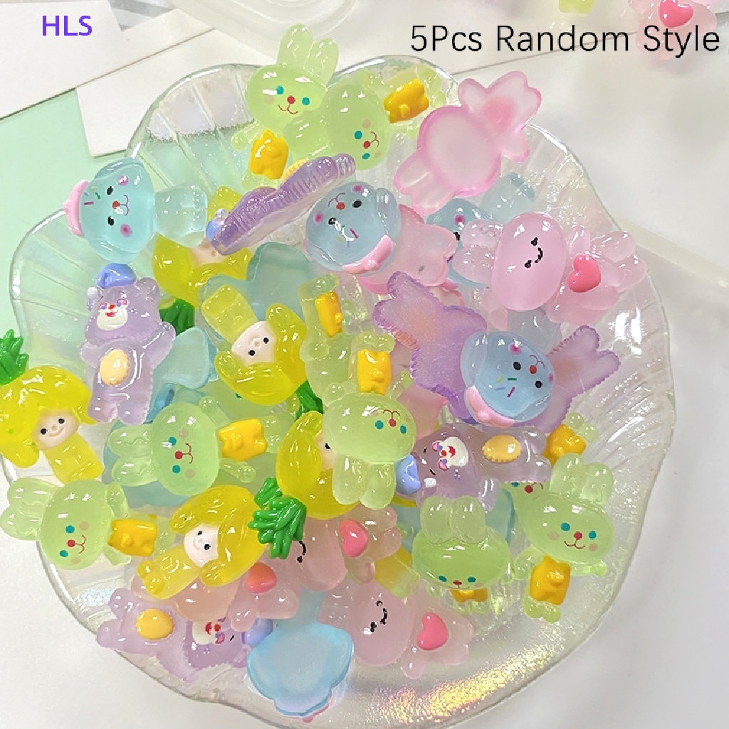 Bộ 5 Tượng Thỏ / Gấu Hoạt Hình Màu Dạ Quang DIY Trang Trí Nhà Cửa