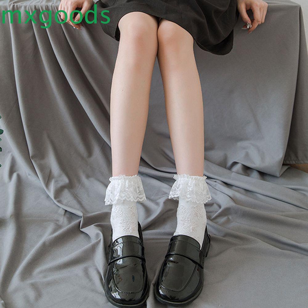 Tất chân cotton họa tiết sọc màu trắng trơn dễ thương dành cho nữ