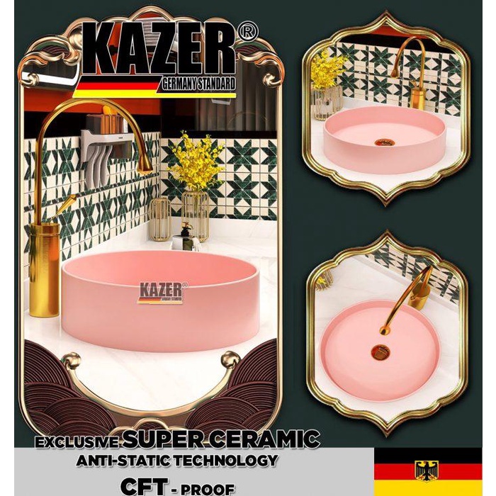 LAVABO SỨ,ĐẶT BÀN KAZER,ORABI CHỐNG BÁM BẨN TRÒN MÀU HỒNG-KZ9482H [CHANG THÁI SHOP]