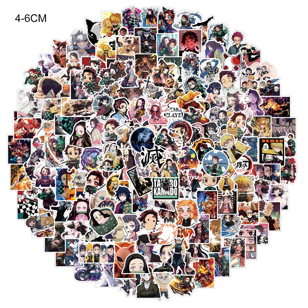 Set 200 Miếng Dán Chống Thấm Nước Hình Anime Demon Slayer Trang Trí Laptop