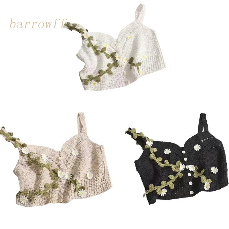Brroa Áo Croptop Dệt Kim Hai Dây Họa Tiết Hoa Khoét Rỗng Không Tay Mặc Khi Đi Du Lịch