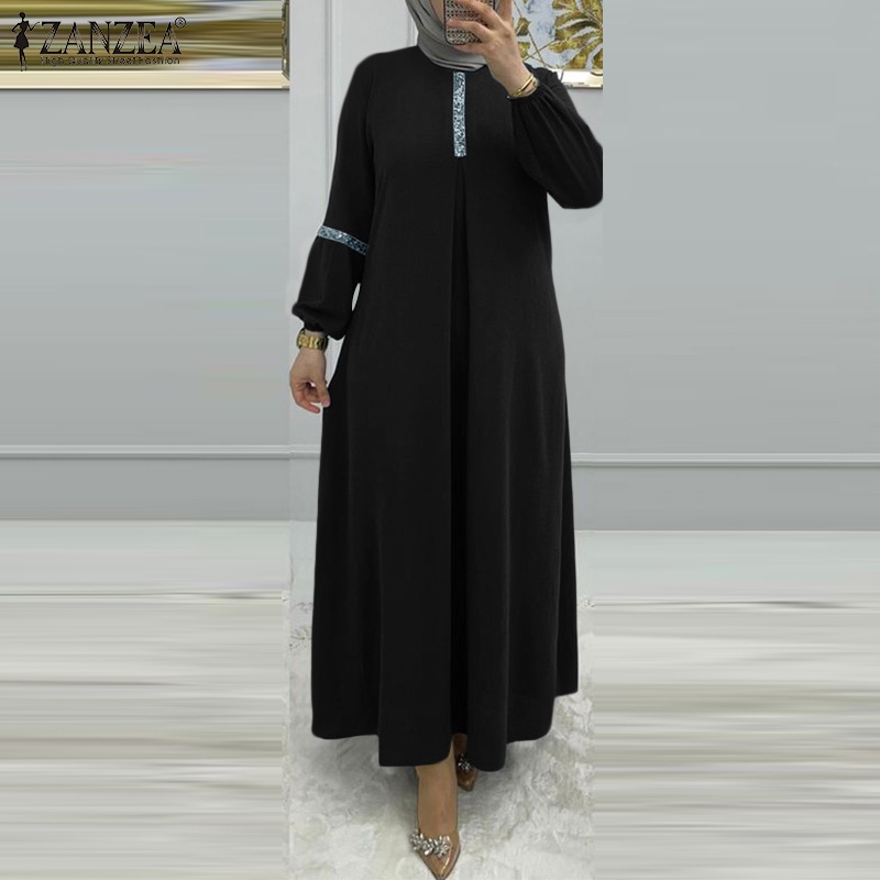 Zanzea Đầm Nữ Dài Tay Phối Ren Thời Trang