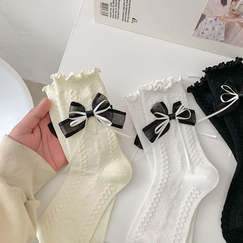 Vớ Cotton Cổ Vừa Đính Nơ Phong Cách Harajuku Đáng Yêu Cho Nữ