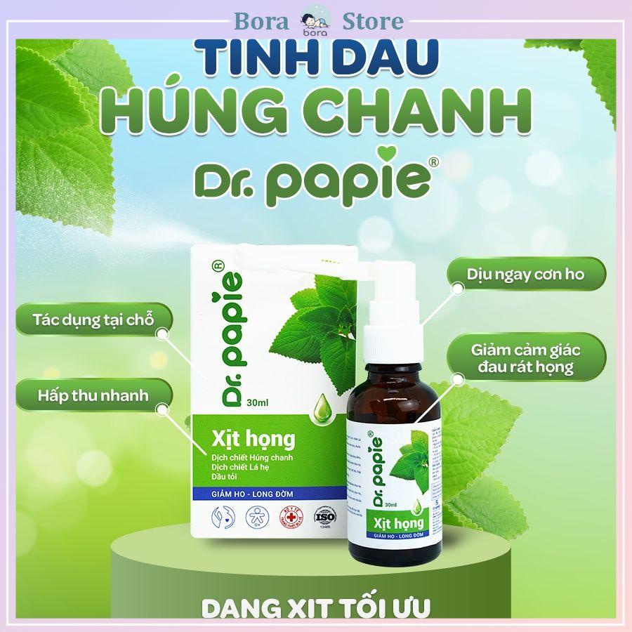 Xịt họng Dr.Papie dịch chiết húng chanh hỗ trợ giảm ho, tăng sức đề kháng đường hô hấp 30ml