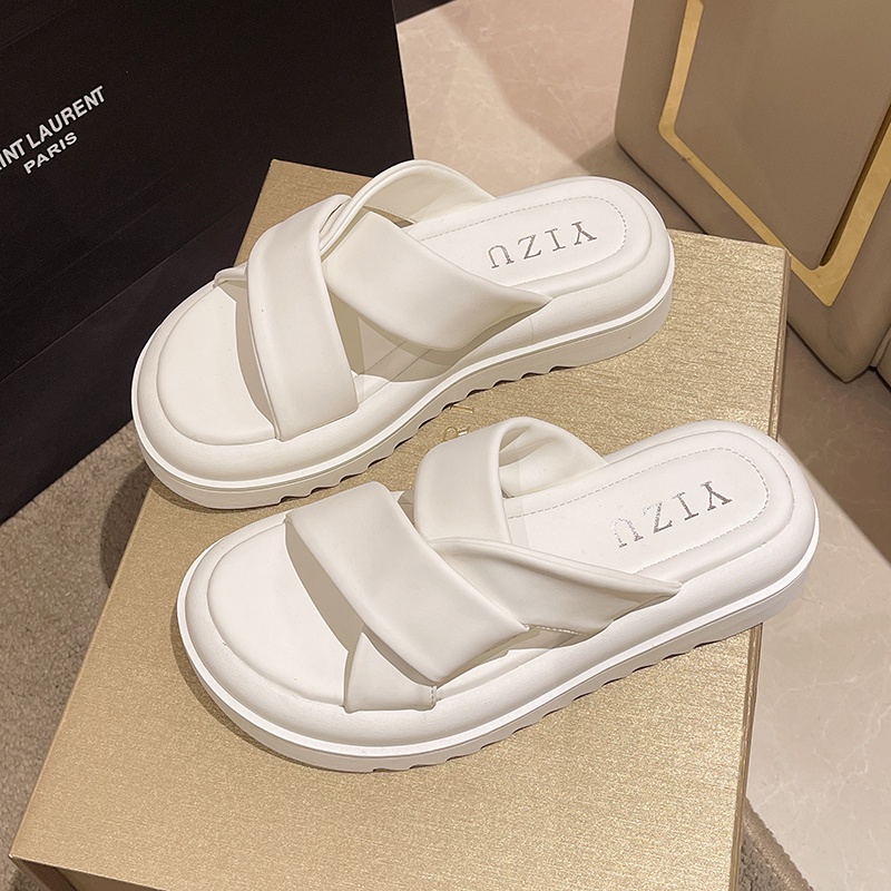 XIELUAIZTA Dép Sandal Đế Dày Mũi Tròn Thời Trang Hàn Quốc Dành Cho Nữ 02436