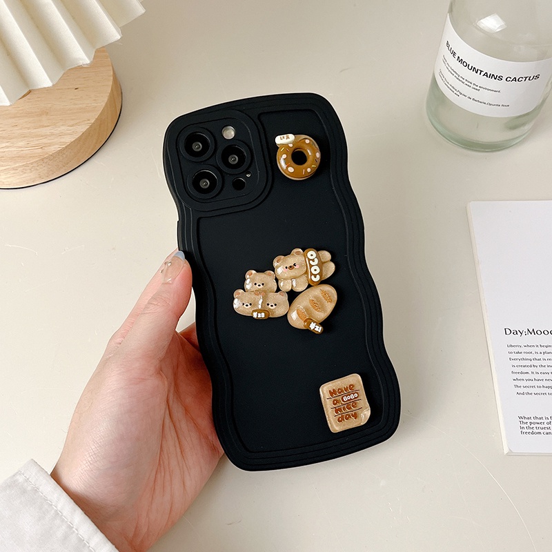 Ốp Điện Thoại Tpu In Hình Gấu Bánh Mì Sữa Có Vòng Đeo Tay Cho IPhone 14 13 12 11 Pro Max X XR XS Max 6 7 8 Plus