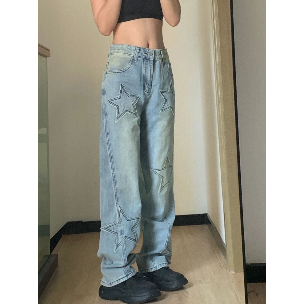 Quần Jean Dài Mỏng Ống Rộng Thêu Họa Tiết Thời Trang Mùa Thu 2022 Phong Cách Mỹ Cổ Điển Hàng Mới Dành Cho Bạn Nữ