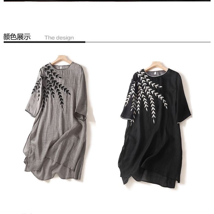 Đầm Cotton Lanh Dáng Rộng Xẻ Tà Thêu Họa Tiết Xinh Xắn Thời Trang Mùa Hè Cho Nữ