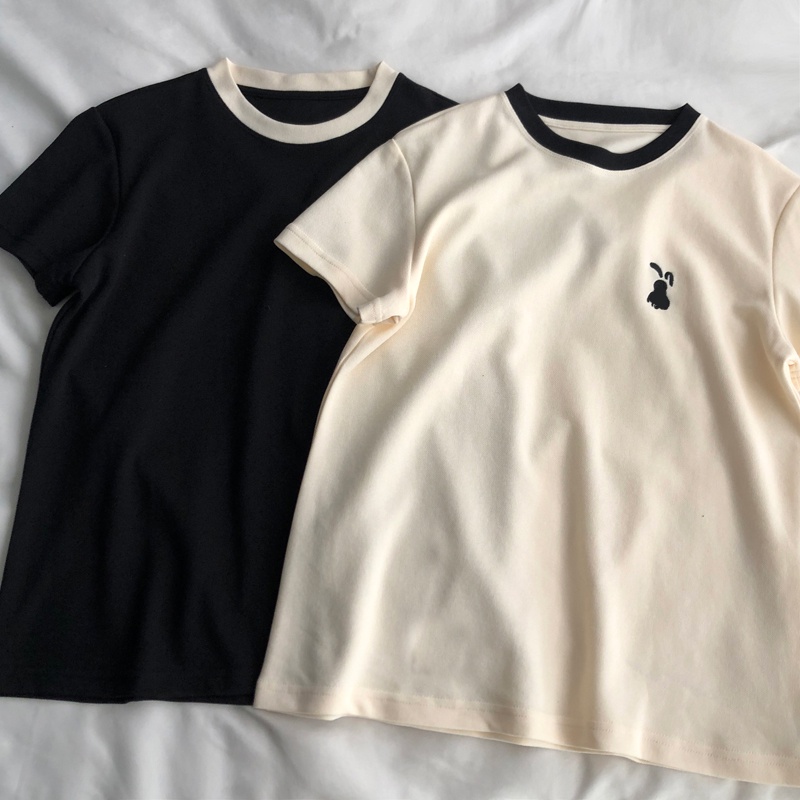 Áo Thun 100% cotton Tay Ngắn Thêu Họa Tiết Mới Phong Cách Hàn Quốc Cho Nữ 200g