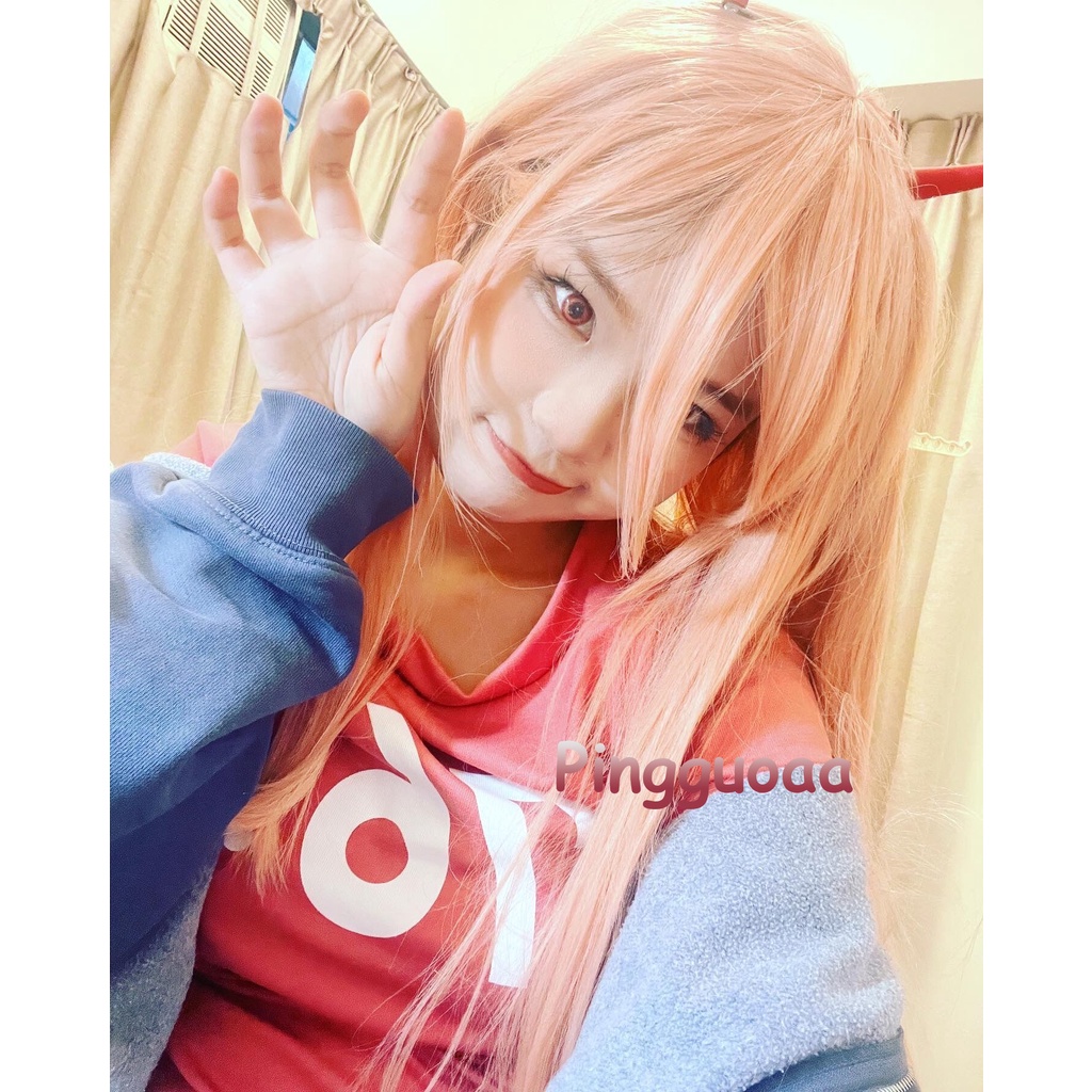 DON'T SLEEP Anime Chainsaw Man Power Cosplay Wig 90cm Long Wigs Props Horns Heat Resistant Synthetic Hair